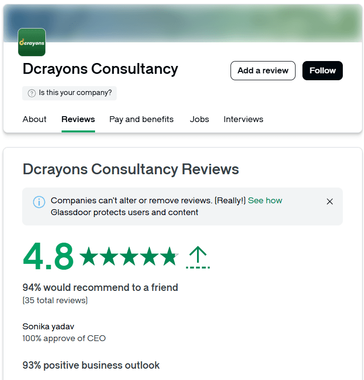 Dcrayons on Glassdoor -- 4.8 stars, 94% would recommend